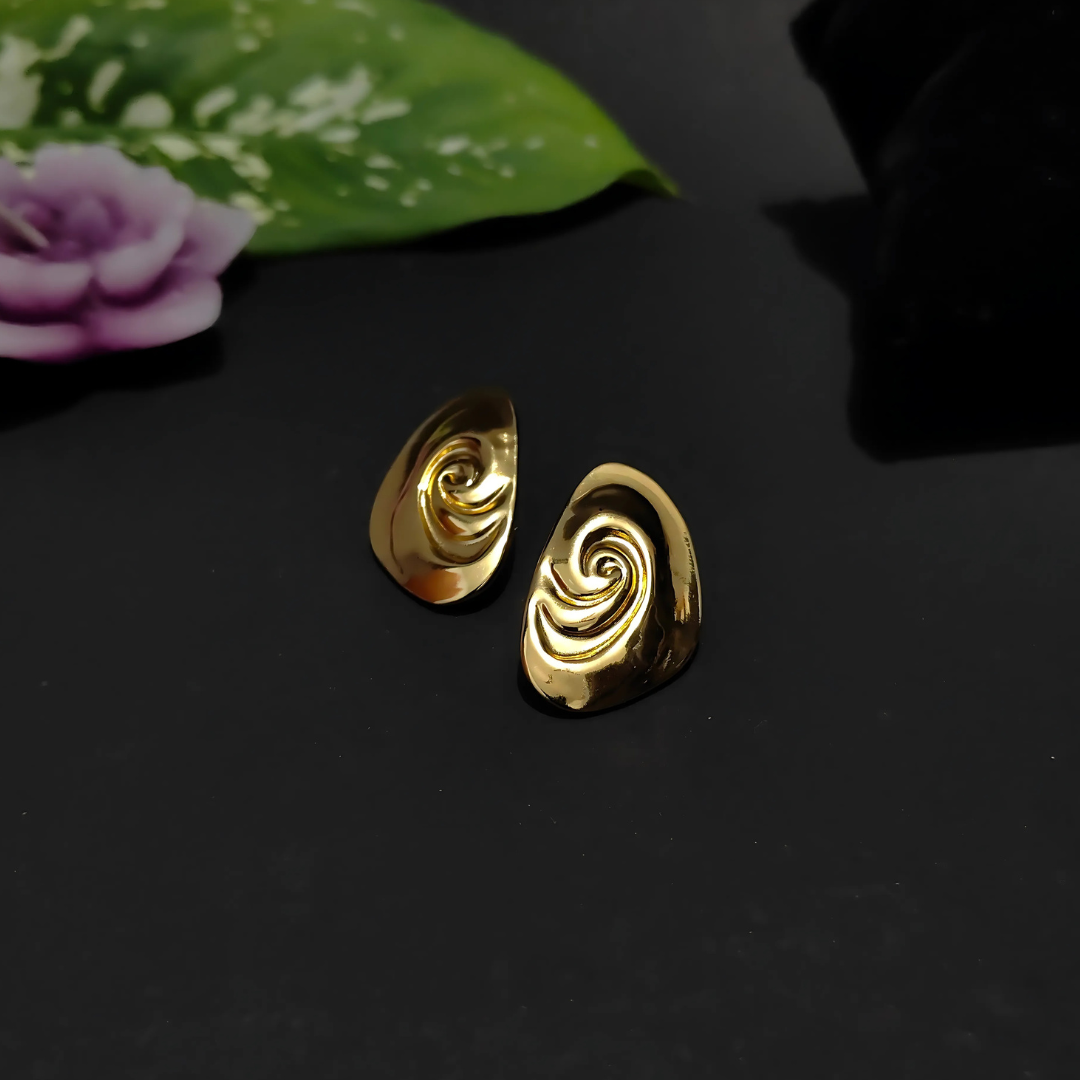 Golden Vortex Studs | Sculptural Gold Finish with Organic Swirl Design