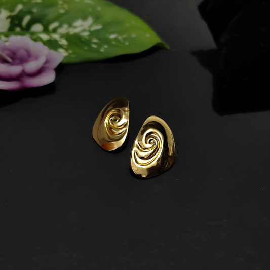 Golden Vortex Studs | Sculptural Gold Finish with Organic Swirl Design