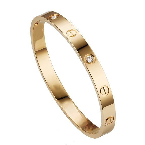 Screw Motif Love Bangle | Luxury Gold Finish Bangle with Crystal Accents