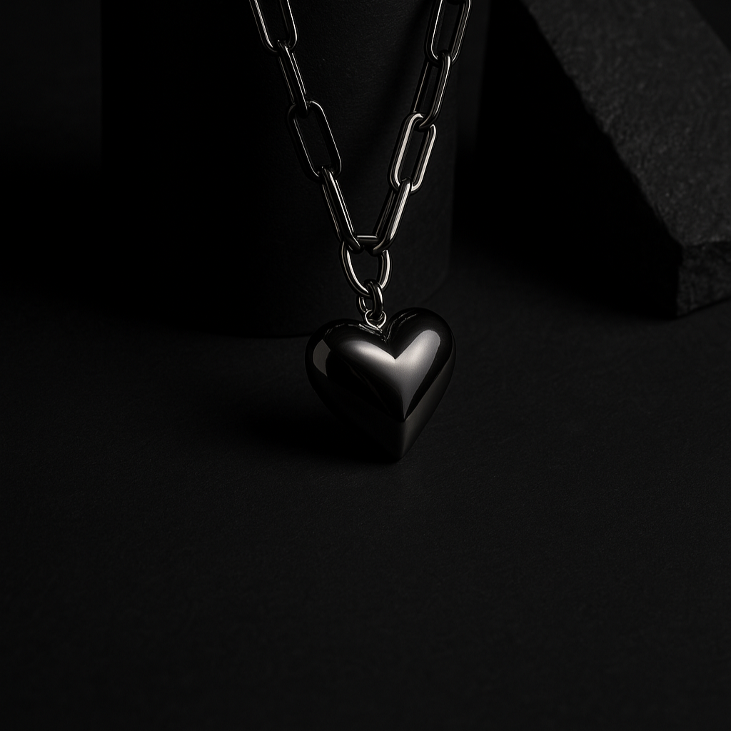 Bold Link Heart Necklace | Chunky Statement Necklace in Polished Stainless Steel