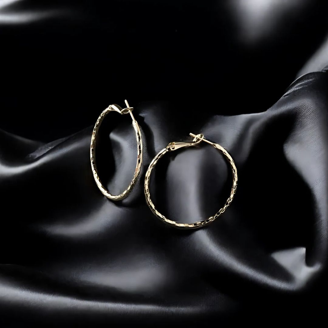 Mosaic Gold Texture Hoops | Light Catching Faceted Gold Hoops for Women