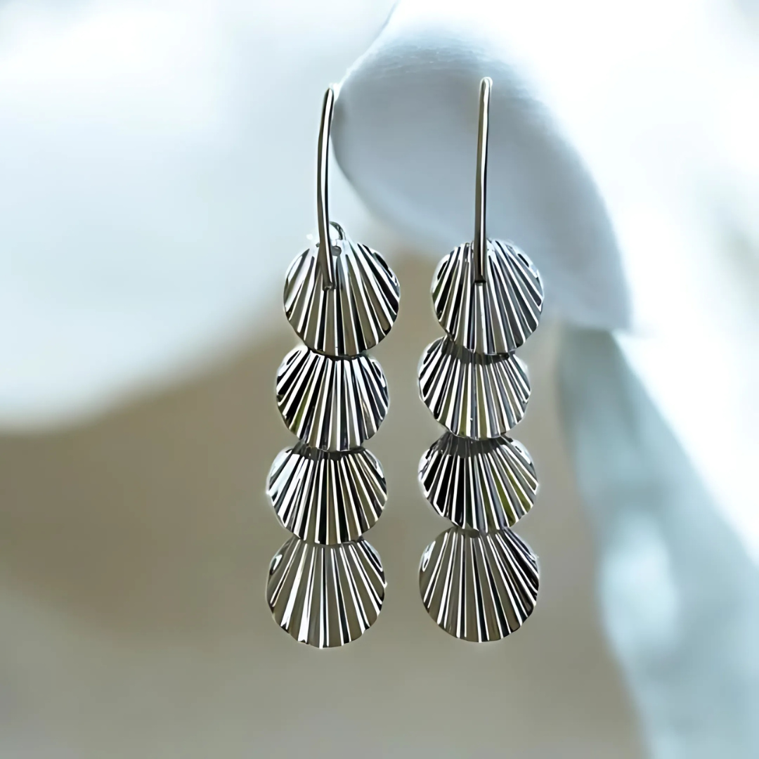Deco Cascade Dangles - Sculptural Art Deco Dangle Drop Earrings in Dark Metal
