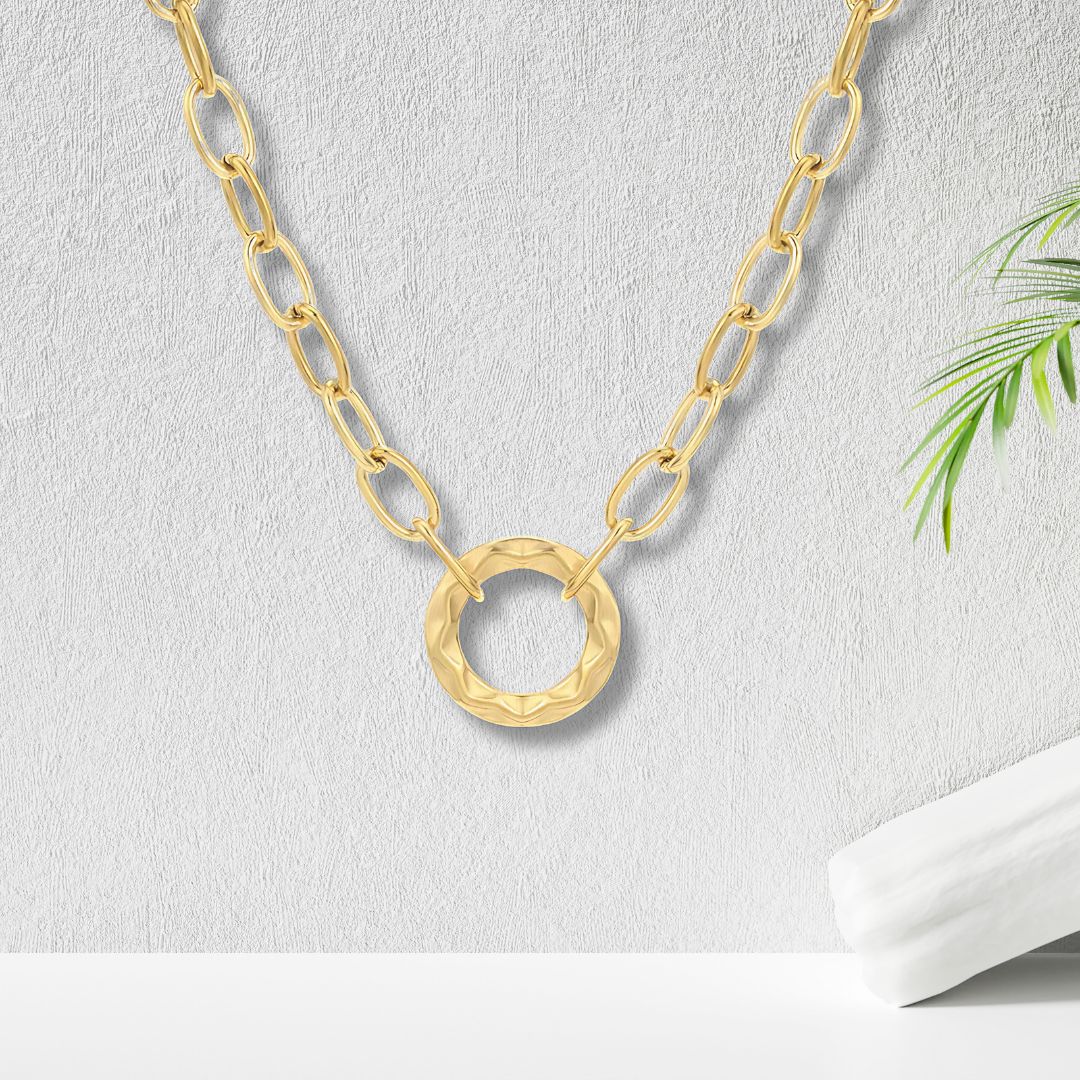 Aurelian Ring Necklace | Textured Gold Ring Locket on Chunky Link Chain