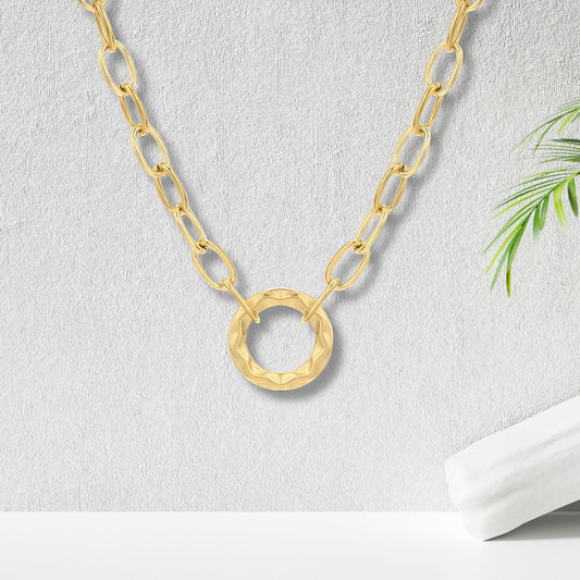 Aurelian Ring Necklace | Textured Gold Ring Locket on Chunky Link Chain