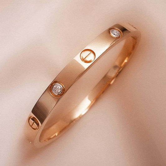 Screw Motif Love Bangle | Luxury Rose Gold Finish Bangle with Crystal Accents