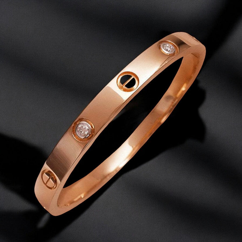 Screw Motif Love Bangle | Luxury Rose Gold Finish Bangle with Crystal Accents