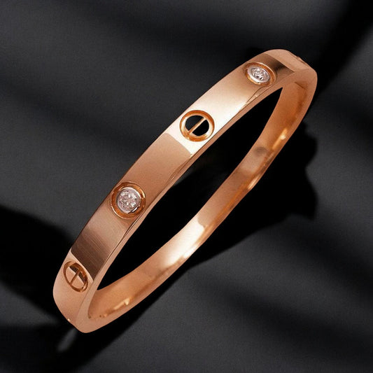 Screw Motif Love Bangle | Luxury Rose Gold Finish Bangle with Crystal Accents