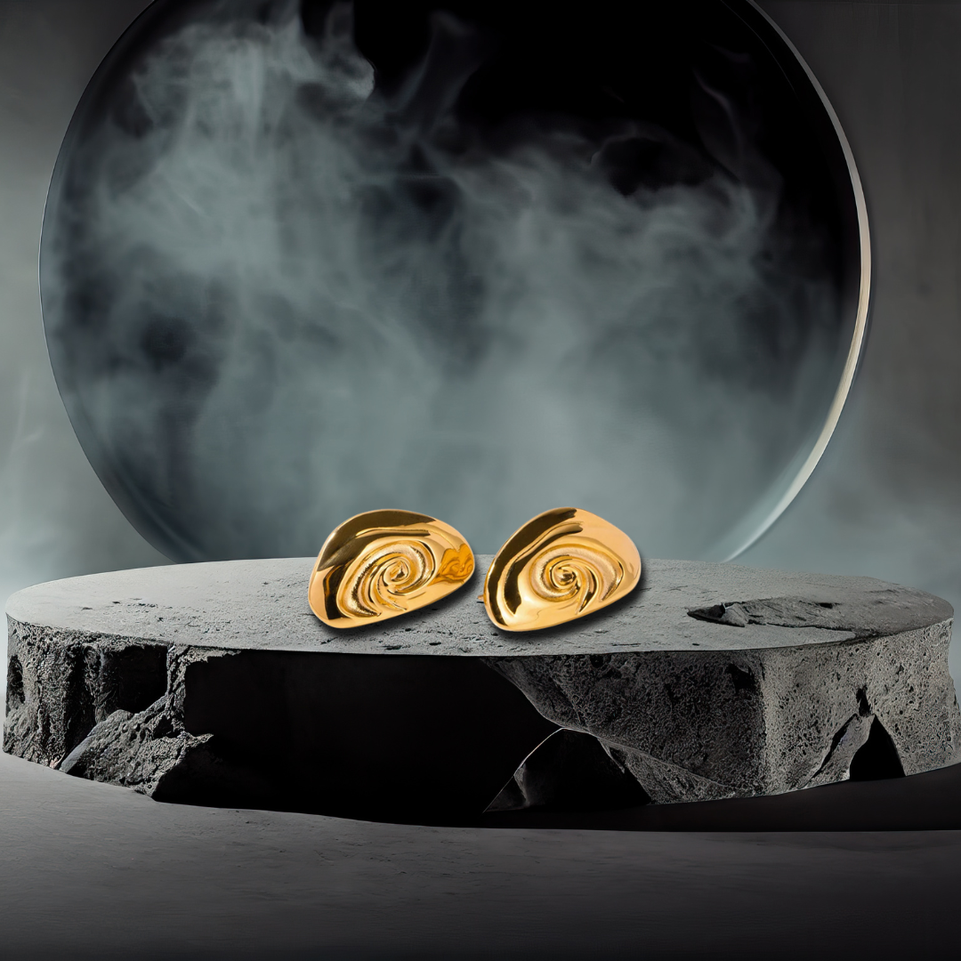 Golden Vortex Studs | Sculptural Gold Finish with Organic Swirl Design