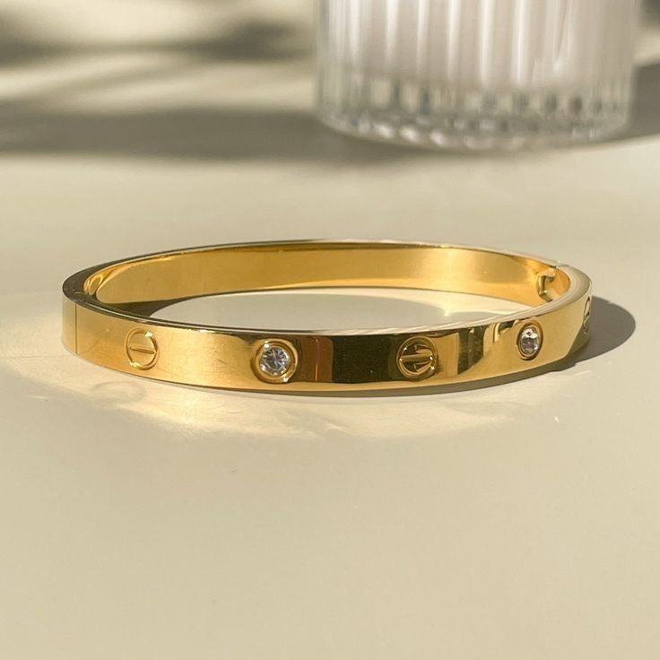 Screw Motif Love Bangle | Luxury Gold Finish Bangle with Crystal Accents