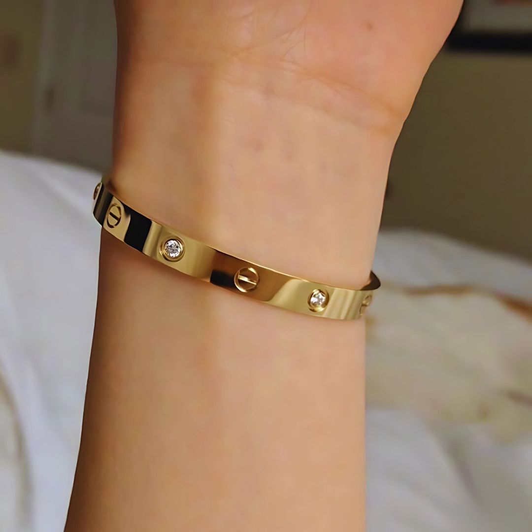 Screw Motif Love Bangle | Luxury Gold Finish Bangle with Crystal Accents