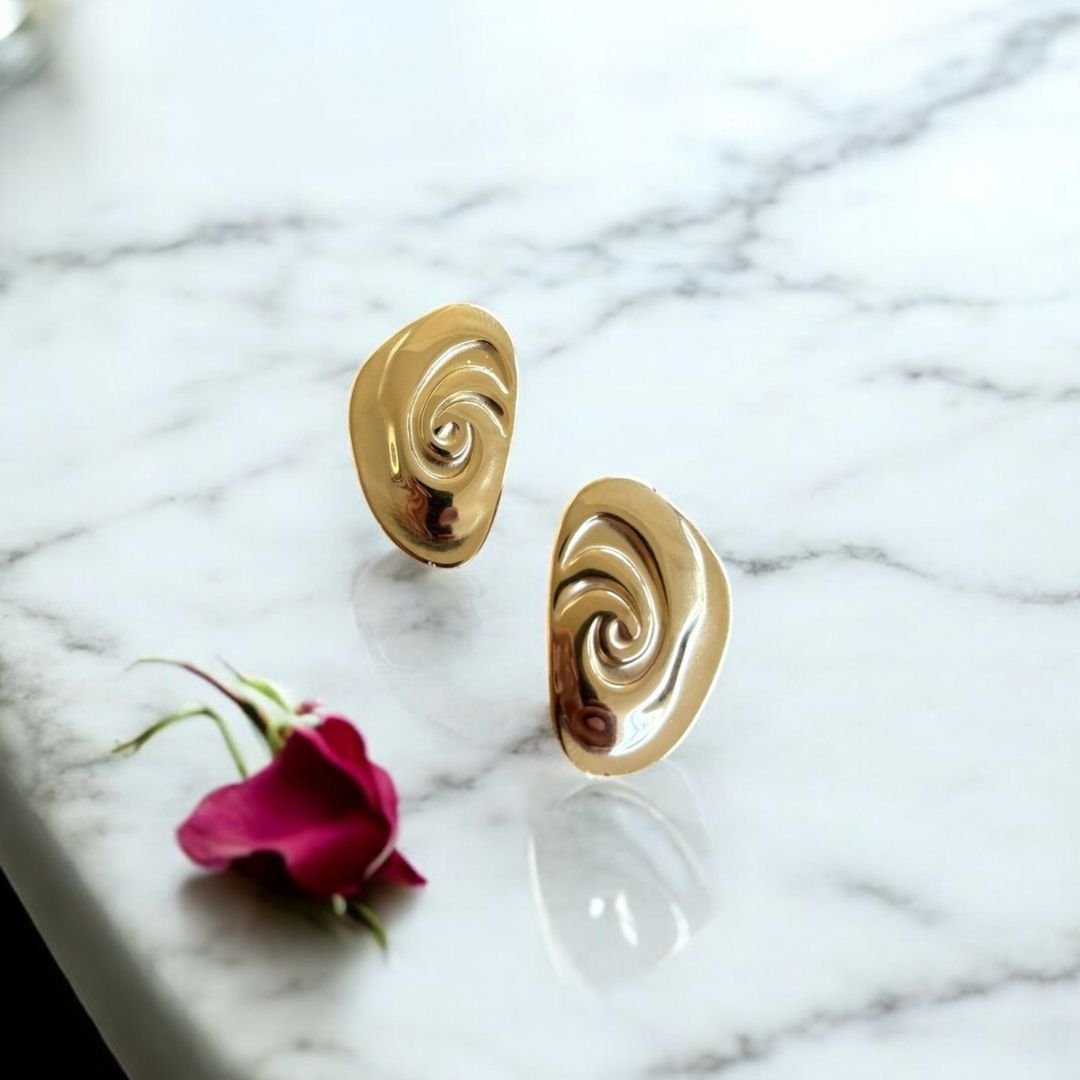 Golden Vortex Studs | Sculptural Gold Finish with Organic Swirl Design