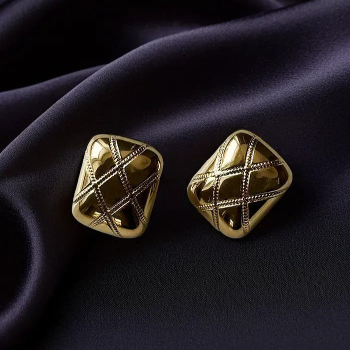 Golden Lattice Studs | Intricate Geometric Elegance