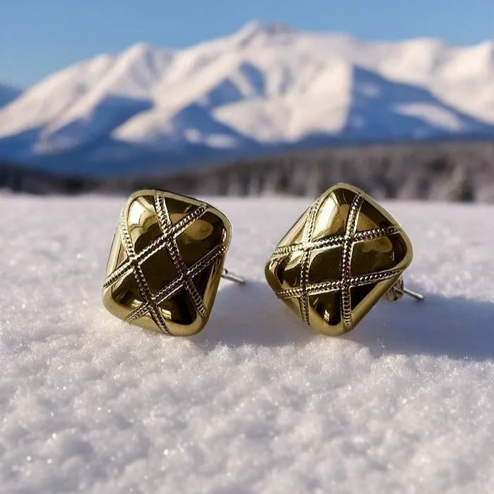 Golden Lattice Studs | Intricate Geometric Elegance