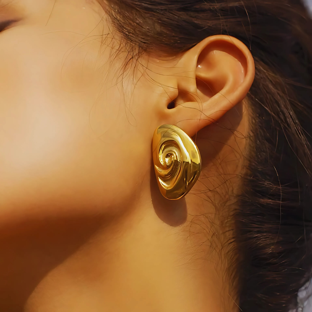 Golden Vortex Studs | Sculptural Gold Finish with Organic Swirl Design
