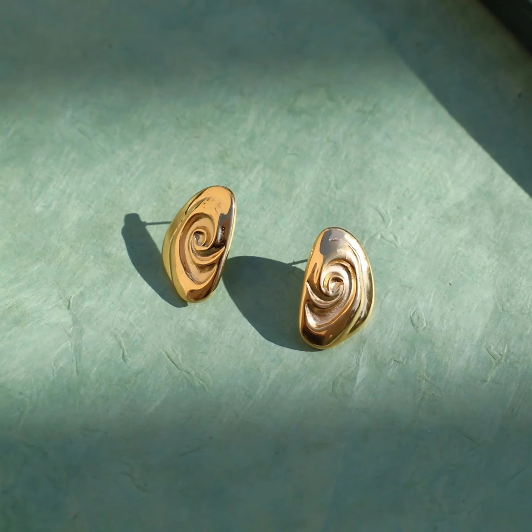Golden Vortex Studs | Sculptural Gold Finish with Organic Swirl Design