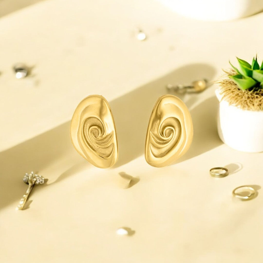 Golden Vortex Studs | Sculptural Gold Finish with Organic Swirl Design