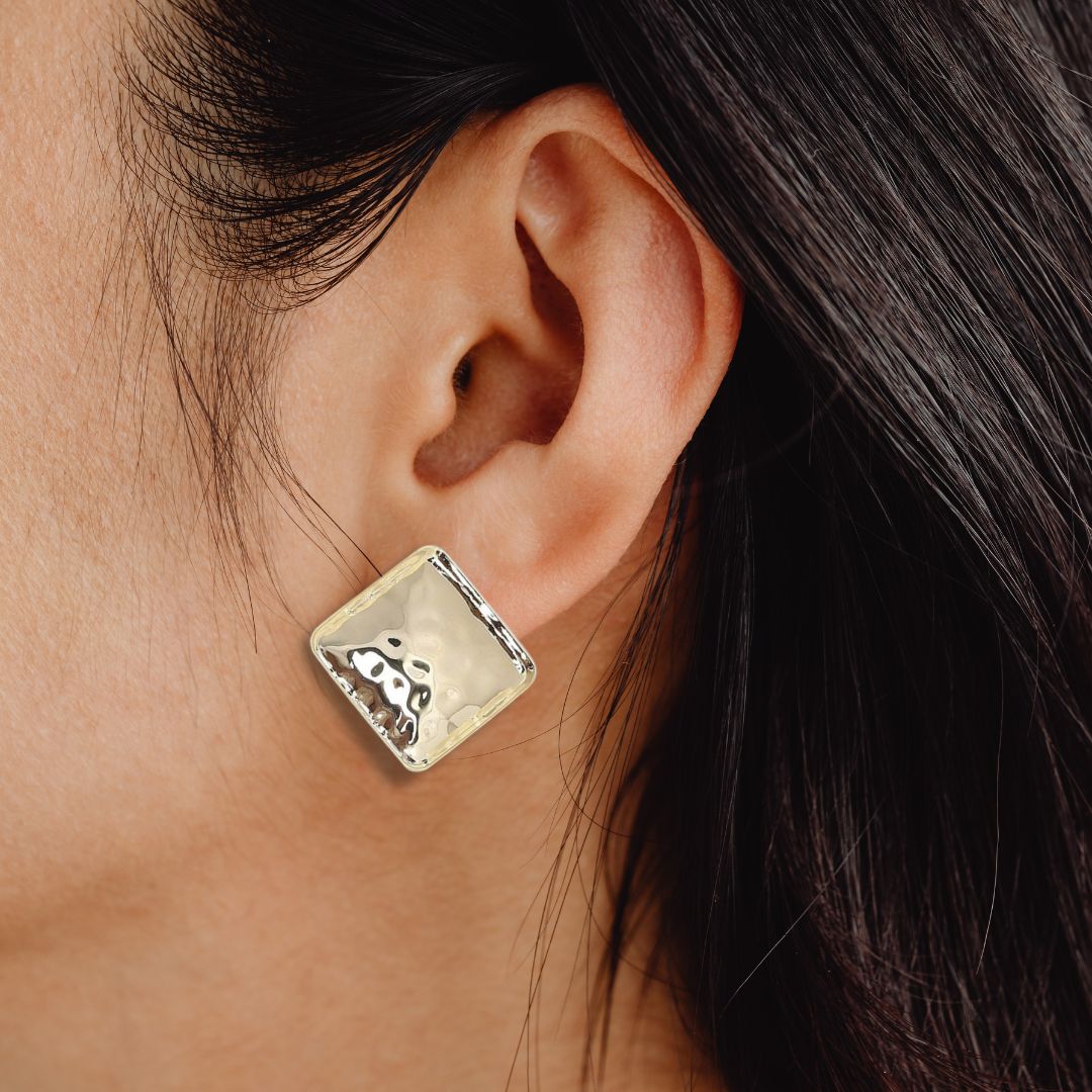 Forge Square Studs | Hammered Textured Geometric Statement Studs