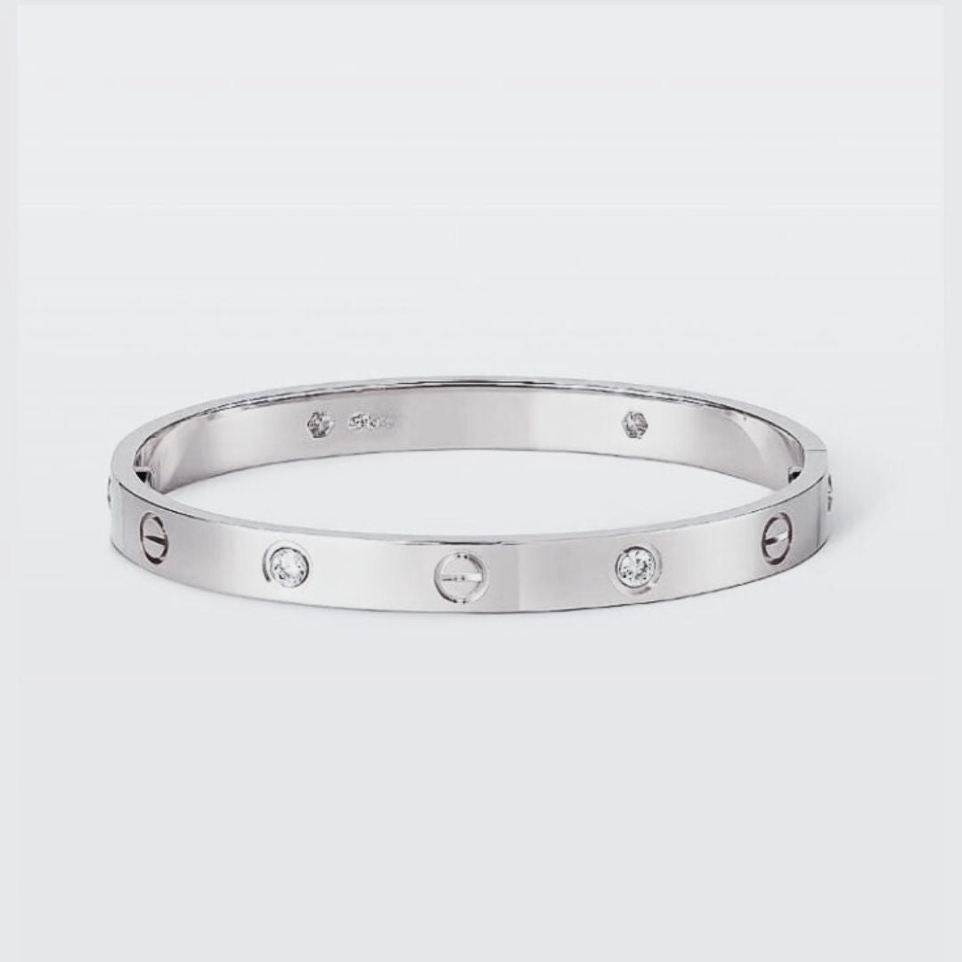 Screw Motif Love Bangle | Durable Stainless Steel Bangle with Crystal Accents