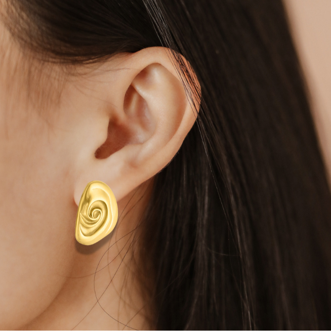 Golden Vortex Studs | Sculptural Gold Finish with Organic Swirl Design