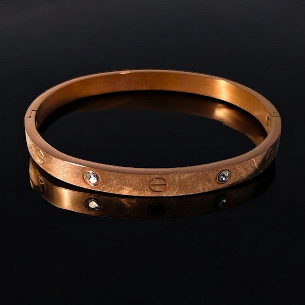 Screw Motif Love Bangle | Luxury Rose Gold Finish Bangle with Crystal Accents