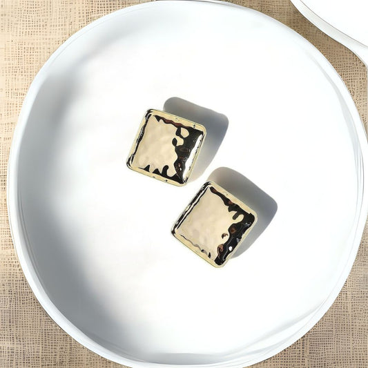 Forge Square Studs | Hammered Textured Geometric Statement Studs