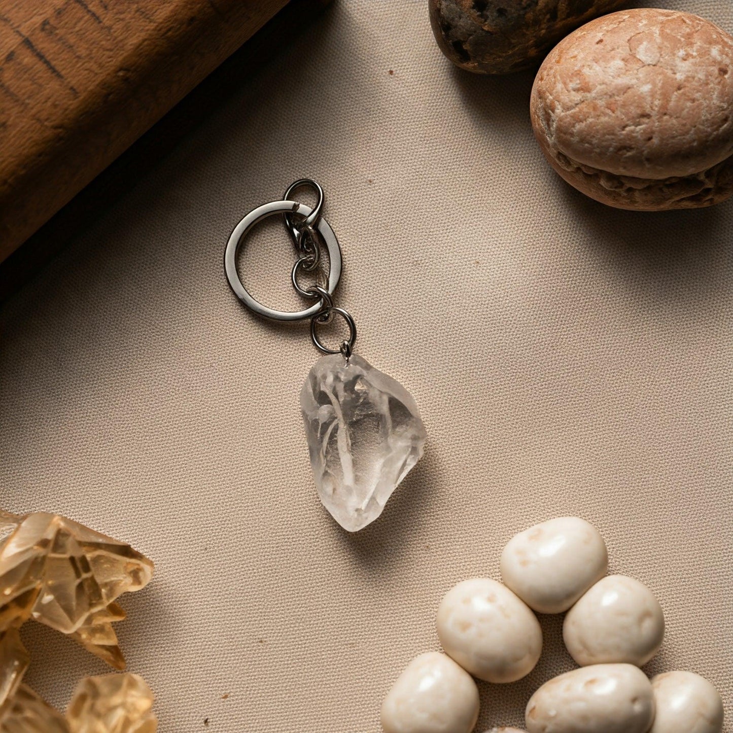 Clear Quartz Raw Crystal Key-Chain | Master Healing Stone for Energy Amplification & Clarity