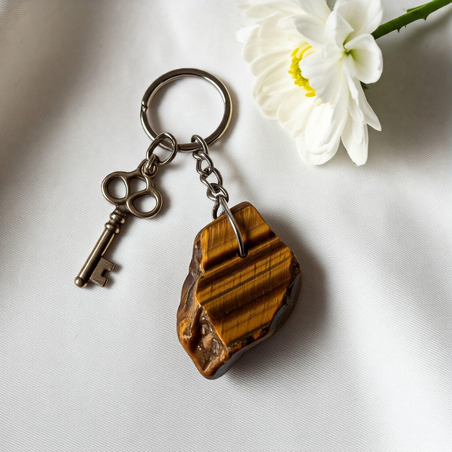Tiger Eye Raw Crystal Key-Chain | Natural Protection & Confidence Boosting Stone for Positive Energy