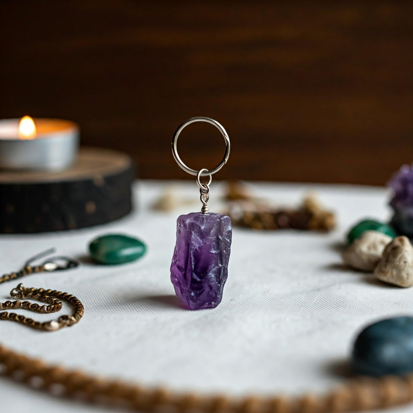 Amethyst Raw Crystal Key-Chain | Natural Healing Stone for Stress Relief & Positive Energy