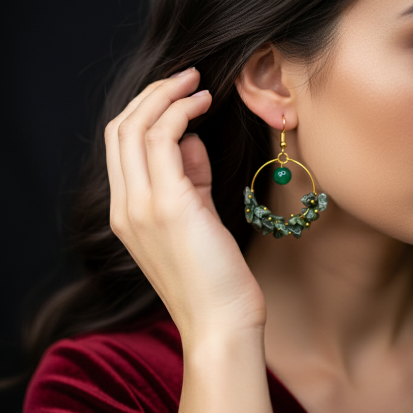 Natural Green Jade Earrings | Handcrafted Gemstone Jewelry for Elegance and Prosperity