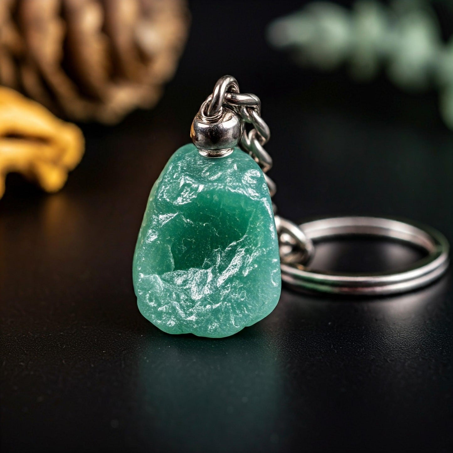 Green Aventurine Raw Crystal Key-Chain | Luck, Prosperity & Emotional Healing Stone