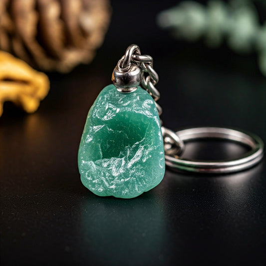 Green Aventurine Raw Crystal Key-Chain | Luck, Prosperity & Emotional Healing Stone
