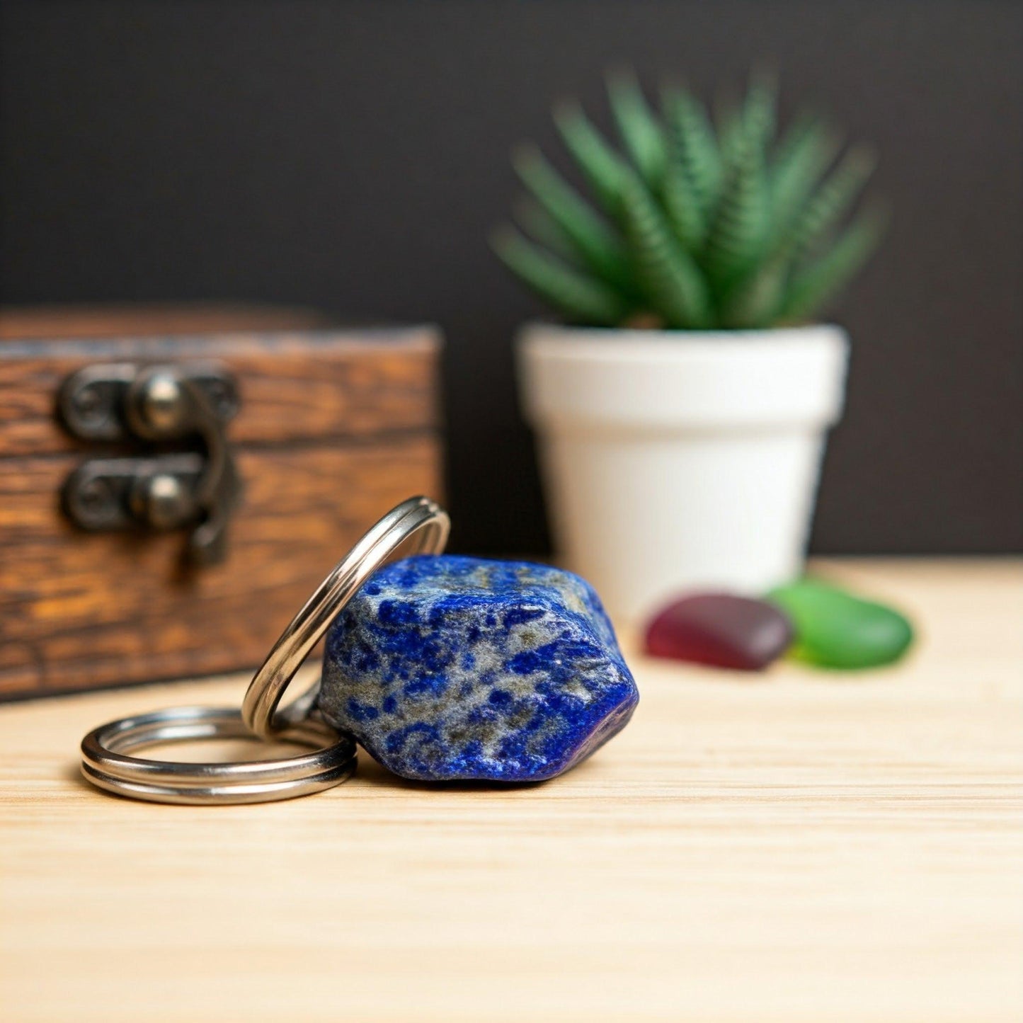 Lapis Lazuli Raw Crystal Key-Chain | Healing Stone for Wisdom, Intuition & Protection