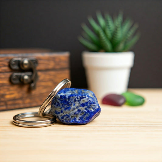 Lapis Lazuli Raw Crystal Key-Chain | Healing Stone for Wisdom, Intuition & Protection