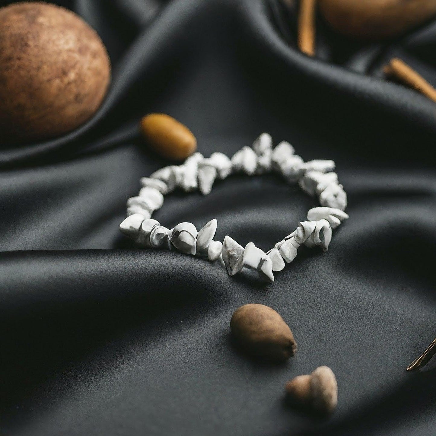 Howlite Chips Bracelet | Natural Gemstone for Stress Relief, Peace & Stackable Style
