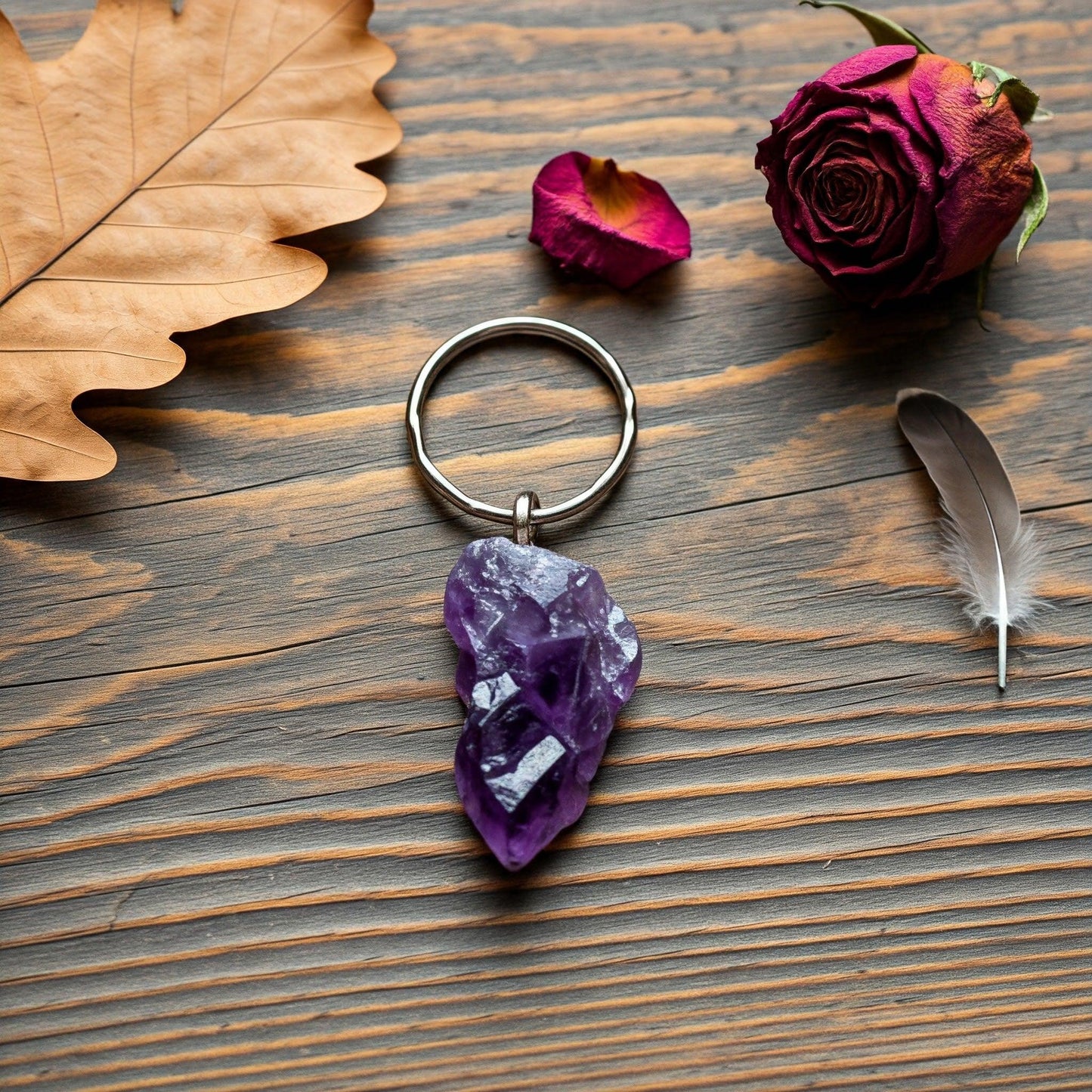 Amethyst Raw Crystal Key-Chain | Natural Healing Stone for Stress Relief & Positive Energy