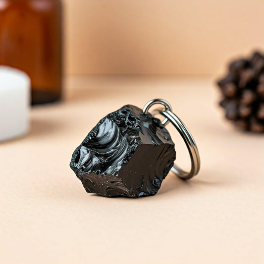 Black Obsidian Raw Crystal Key-Chain | Natural Protection Stone for Grounding & Negative Energy Shield