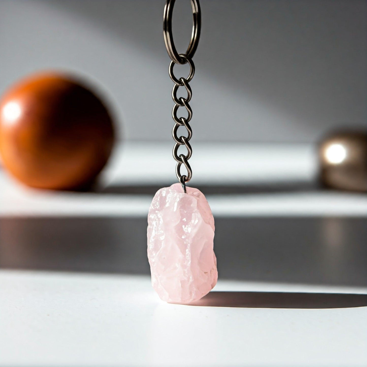 Rose Quartz Raw Crystal Key-Chain | Love, Healing & Heart Chakra Energy Stone