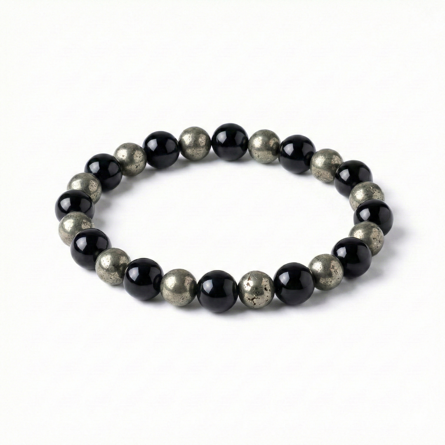 Pyrite Black Obsidian Bracelet | Natural Protection & Wealth Crystal Bracelet for Grounding and Abundance