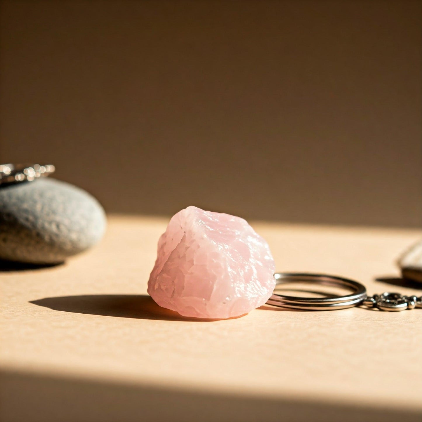 Rose Quartz Raw Crystal Key-Chain | Love, Healing & Heart Chakra Energy Stone