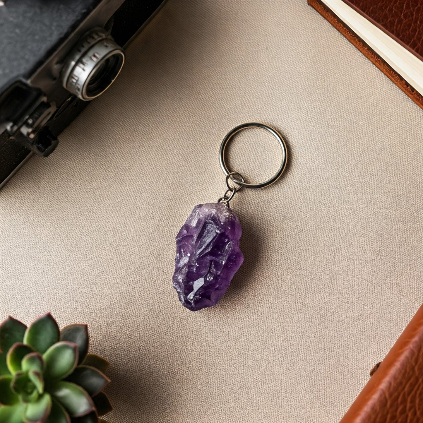 Amethyst Raw Crystal Key-Chain | Natural Healing Stone for Stress Relief & Positive Energy