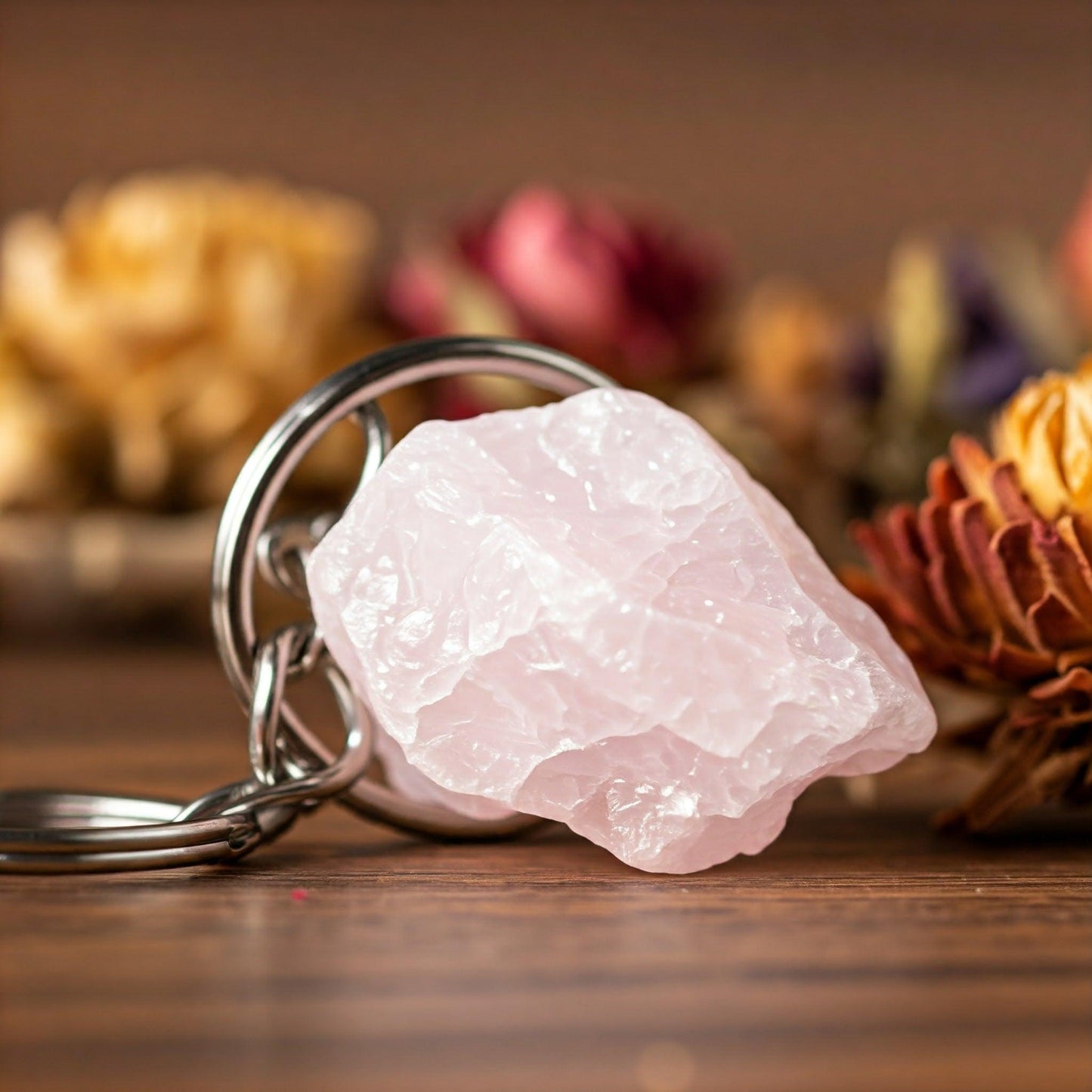 Rose Quartz Raw Crystal Key-Chain | Love, Healing & Heart Chakra Energy Stone