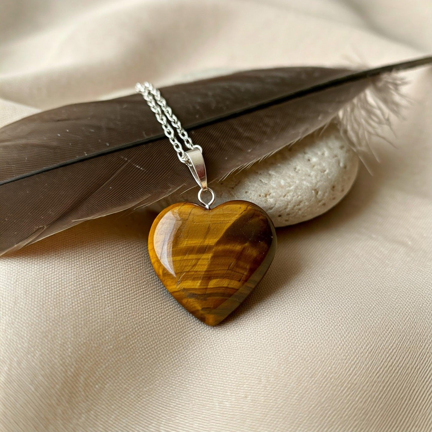 Tiger Eye Heart Pendant | Authentic Healing Crystal Jewelry for Positivity, Protection & Emotional Balance