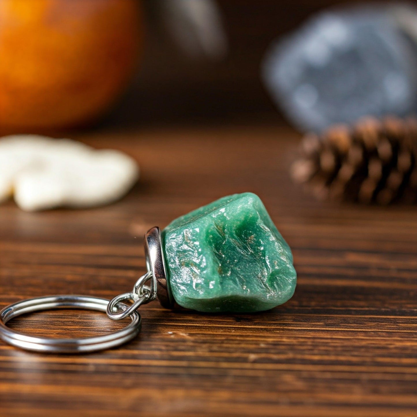 Green Aventurine Raw Crystal Key-Chain | Luck, Prosperity & Emotional Healing Stone