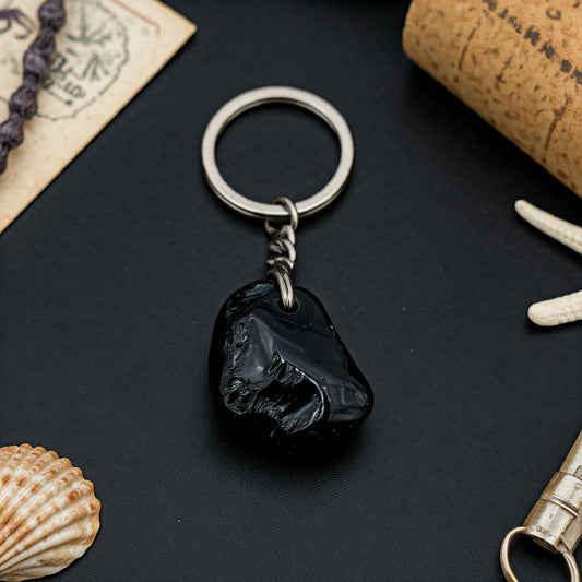 Black Obsidian Raw Crystal Key-Chain | Natural Protection Stone for Grounding & Negative Energy Shield