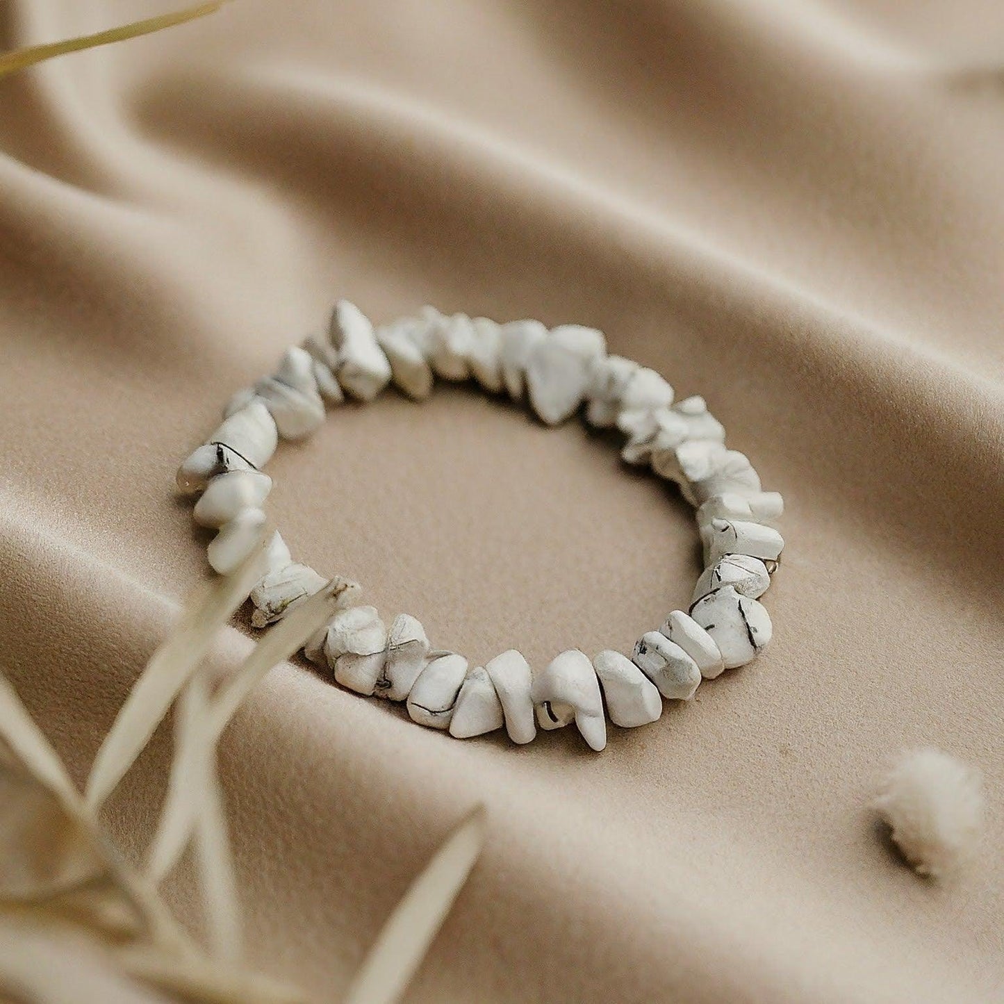 Howlite Chips Bracelet | Natural Gemstone for Stress Relief, Peace & Stackable Style