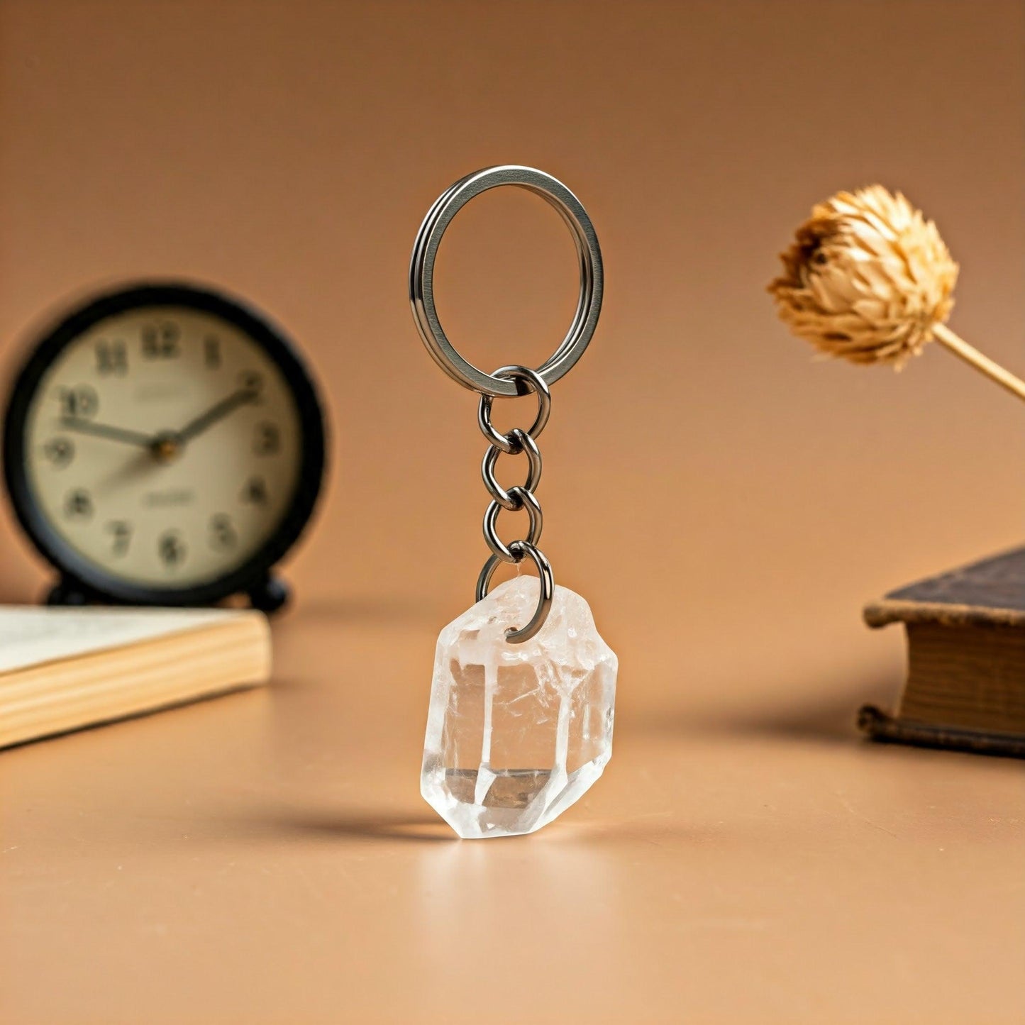 Clear Quartz Raw Crystal Key-Chain | Master Healing Stone for Energy Amplification & Clarity
