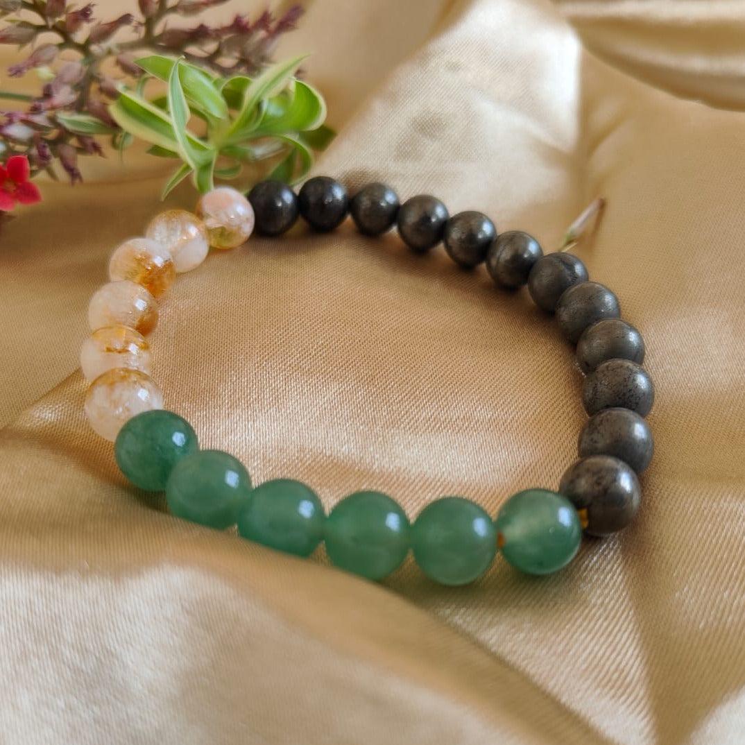 Green Aventurine, Citrine & Pyrite Combination for Abundance & Luck Bracelet | Prosperity & Success Bracelet