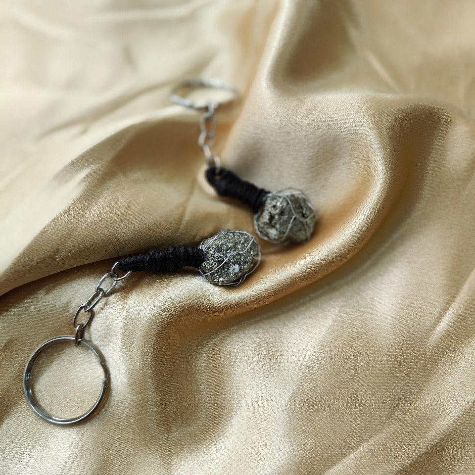 Pyrite Raw Crystal Key-Chain for Protection & Abundance | Natural Healing Stone Keychain for Positive Energy, Wealth, and Feng Shui