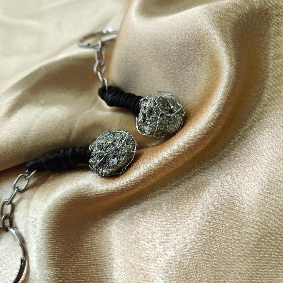 Pyrite Raw Crystal Key-Chain for Protection & Abundance | Natural Healing Stone Keychain for Positive Energy, Wealth, and Feng Shui