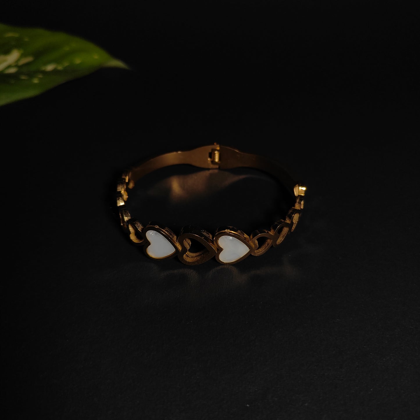 Romantic Gold Eternity Heart Bangle | White Mother of Pearl Bangle | Trendy Gift for Her
